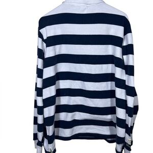 Men's Navy and White Striped Long-Sleeve Sweater